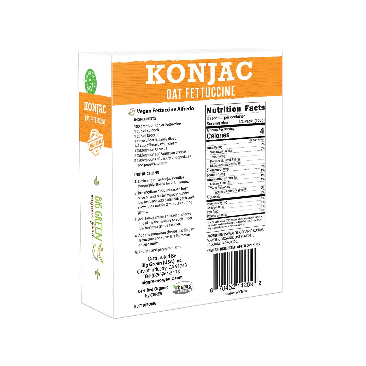Big Green Organic Food Organic Konjac Oat Fettuccine 有機魔芋燕麥扁麵條