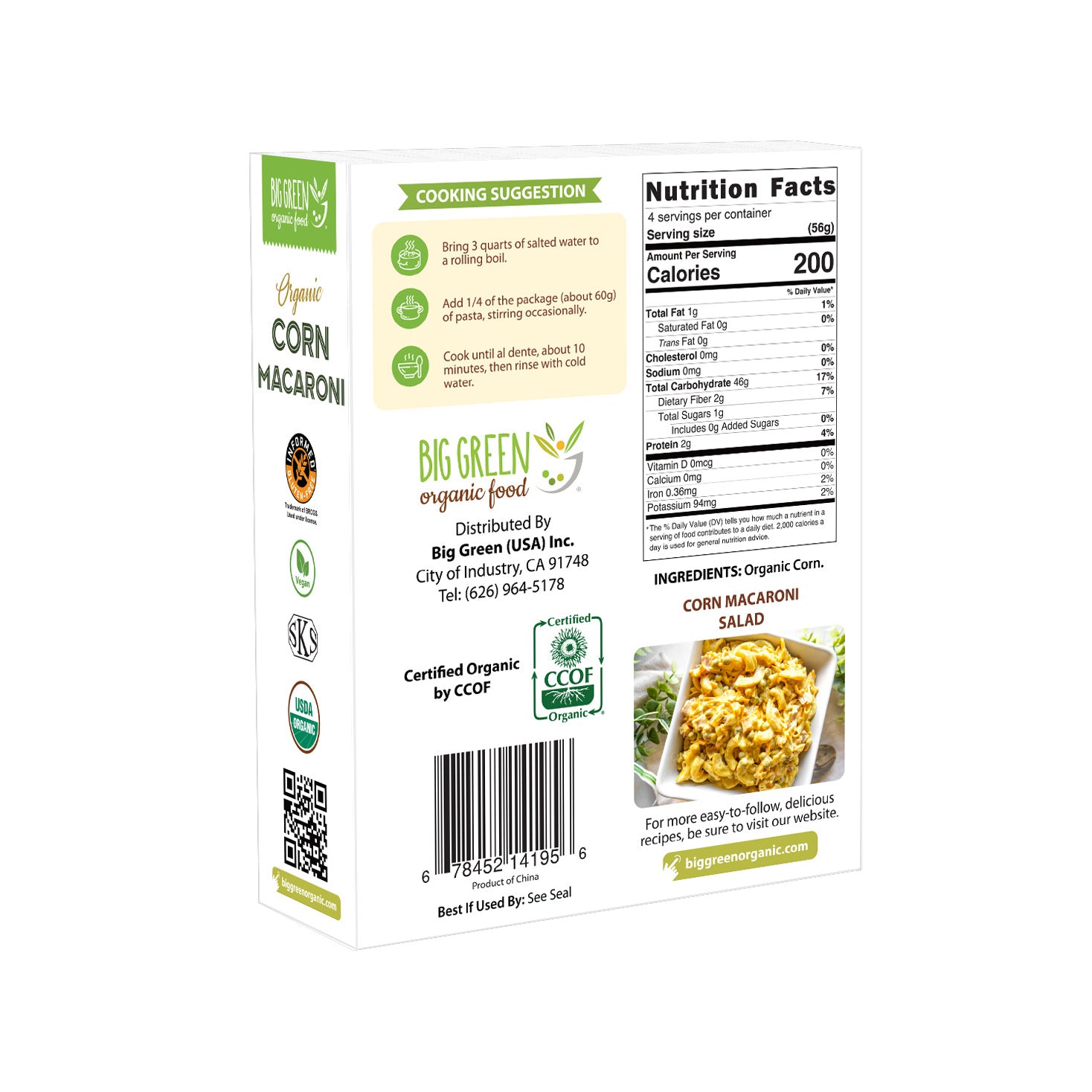 Organic Corn Macaroni 有机玉米弯管面