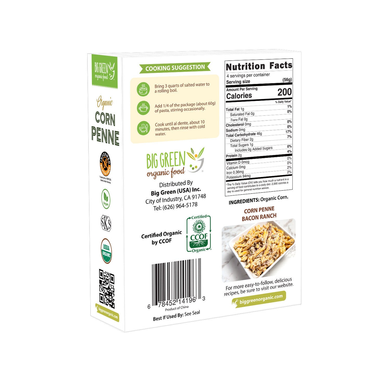 Organic Corn Penne 有机玉米通心面